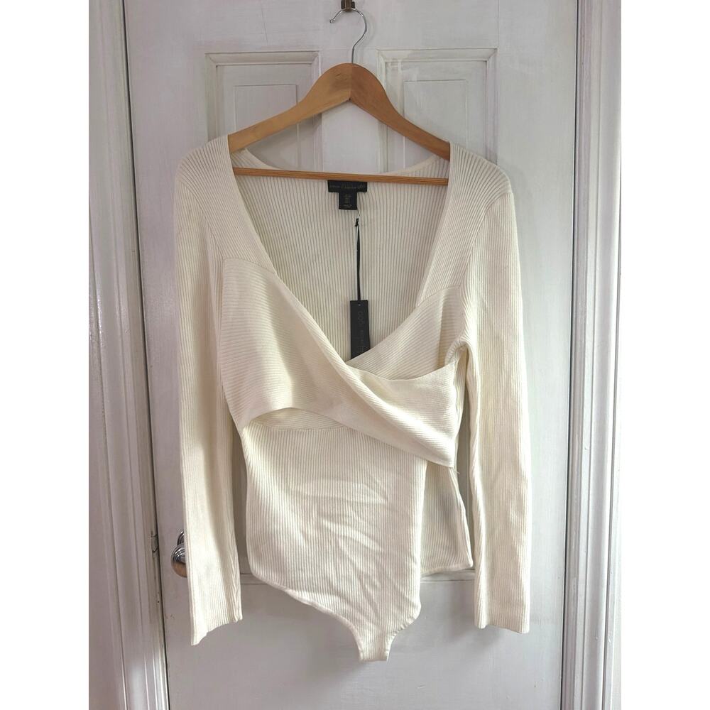 House of Harlow 1960 Ribbed Surplice Knit Bodysuit L NWT